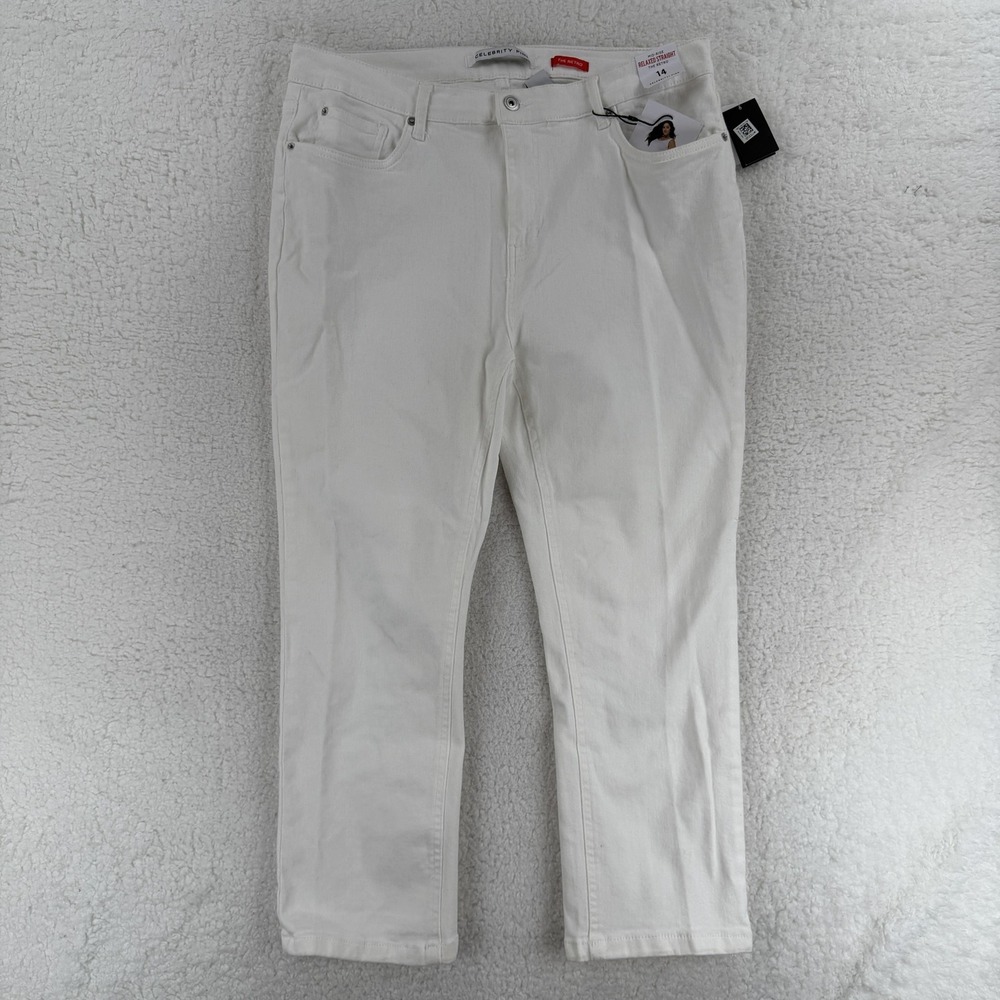 Celebrity Pink The Retro Jeans Womens 14 White Mid Rise Relaxed Straight Stretch